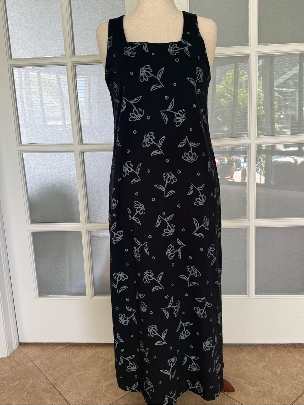 Fresh Produce Black Floral Maxi Dress M Sleeveless Cotton